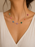 Fruits of the Spirit7 Color Glass Beaded Flowers 18K Gold Plated Ss Necklace