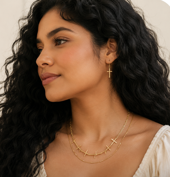 Cross Link Layered  Gold Necklace